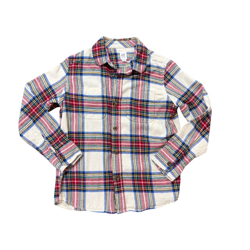 Gap Flannel Shirt Kids M 8 Multicolor Excellent Plaid Button Down Cotton